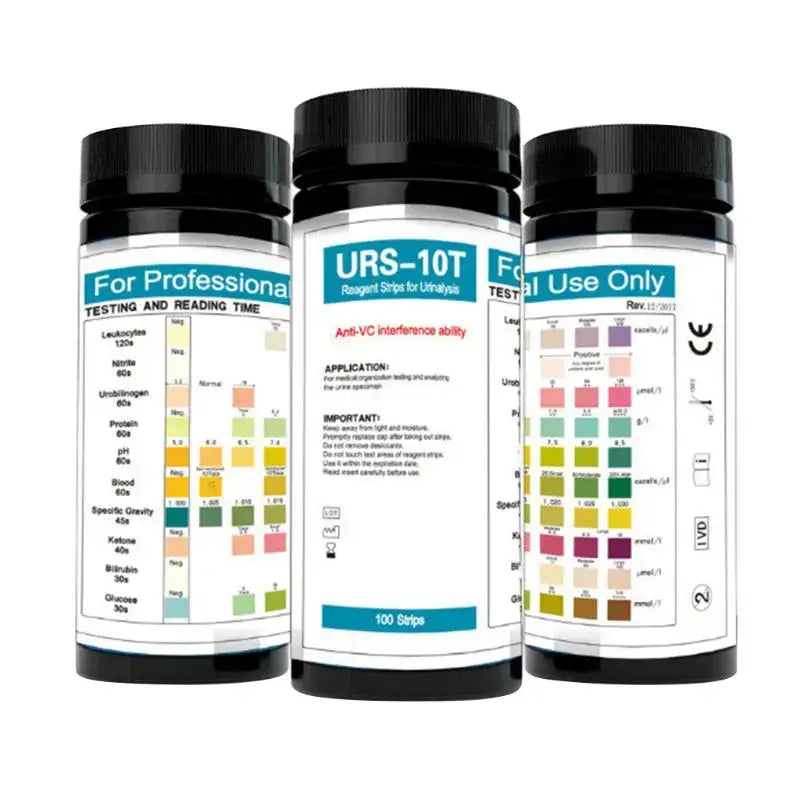 Habicare URS-10T personal health test strips for urinalysis, 100 strips with 10 parameters, for urine health testing.