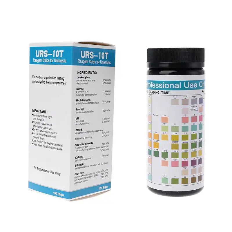 Habicare URS-10T personal health test strips for urinalysis, 100 strips for 10 urine parameters, HBC reagent test paper.