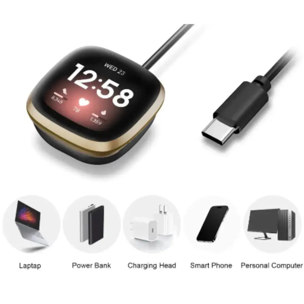 Charger Dock for Fitbit Versa 3/4 & Sense 1/2 (USB & Type C) Habicare
