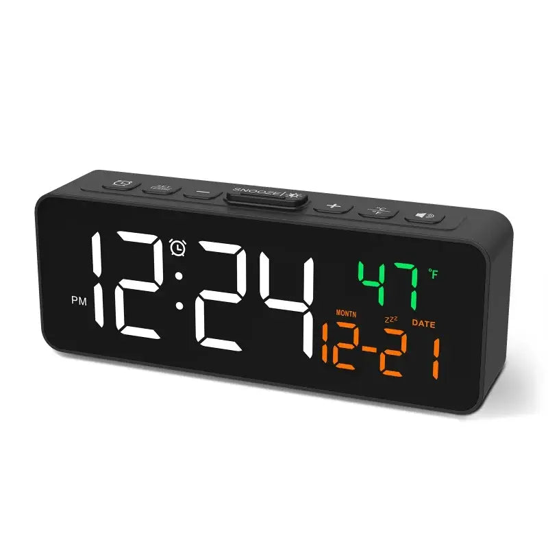 USB Digital Alarm Clock – TEMP & Date Display with 5-Level Brightness Habicare