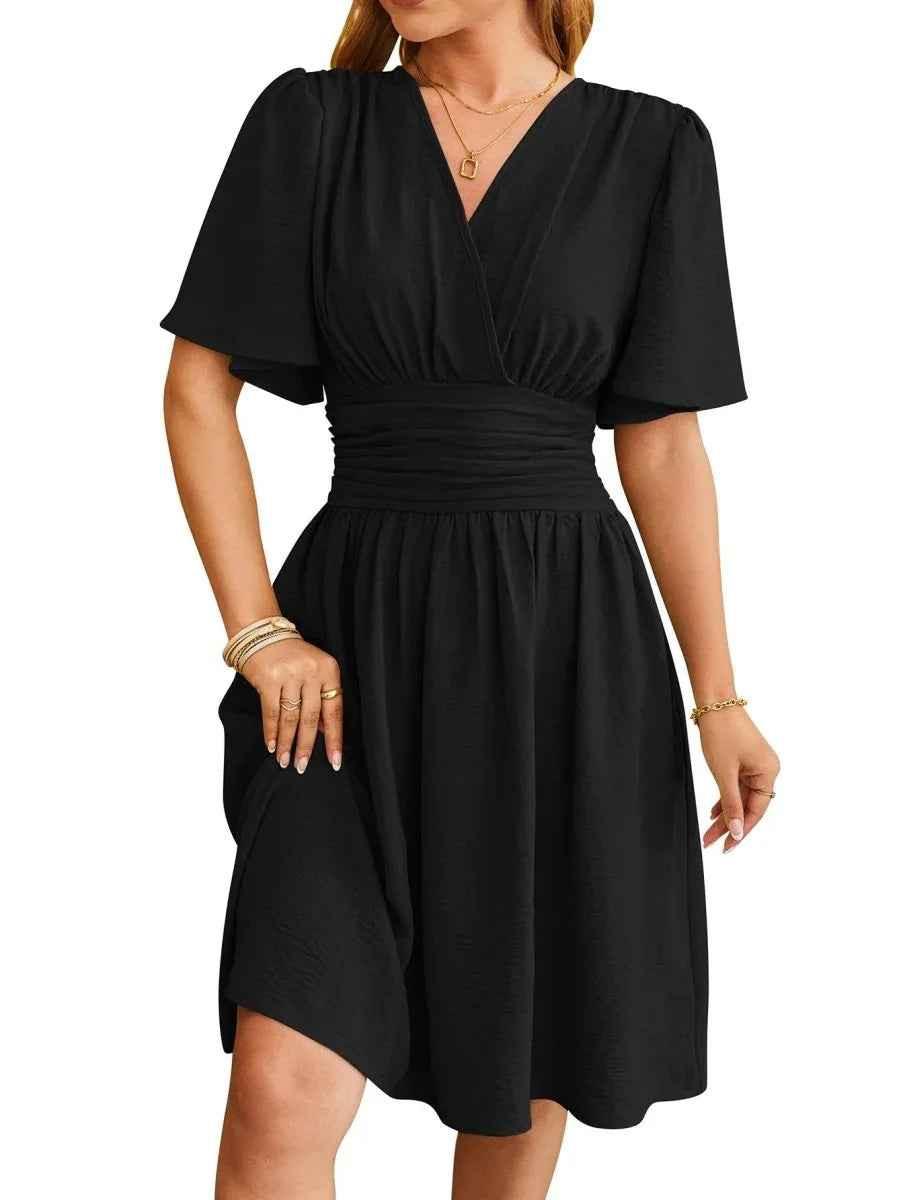 Velora Chic. Elegant V-Neck Dress.