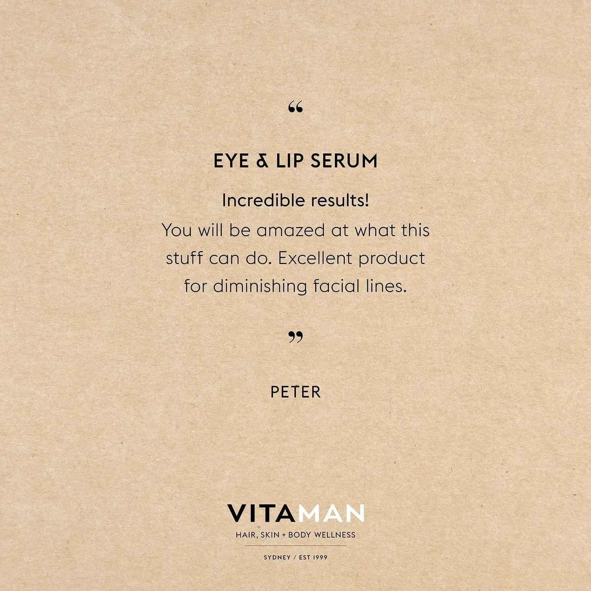 VITAMAN Australia Eye and Lip Serum for face, showing the serum bottle with a sleek design and clear labeling.
