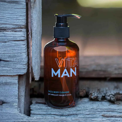 VITAMAN Australia face and body cleanser in a pump bottle, designed for gentle cleansing of skin on face and body.