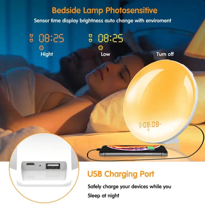 Wake-Up Light Alarm Clock – Sunrise/Sunset Simulation Habicare