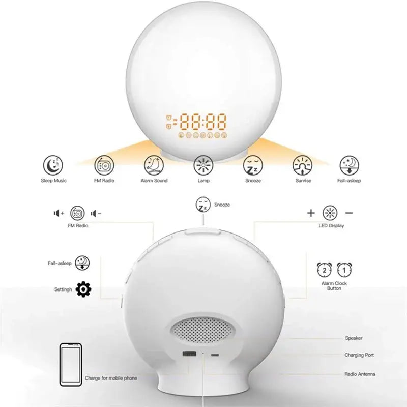Wake-Up Light Alarm Clock – Sunrise/Sunset Simulation Habicare