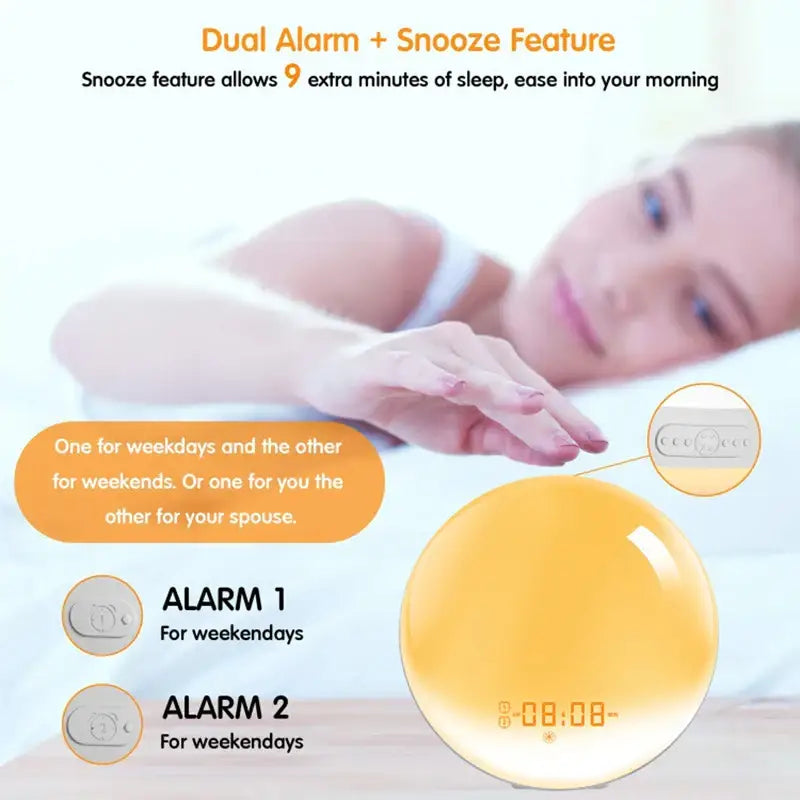 Wake-Up Light Alarm Clock – Sunrise/Sunset Simulation Habicare