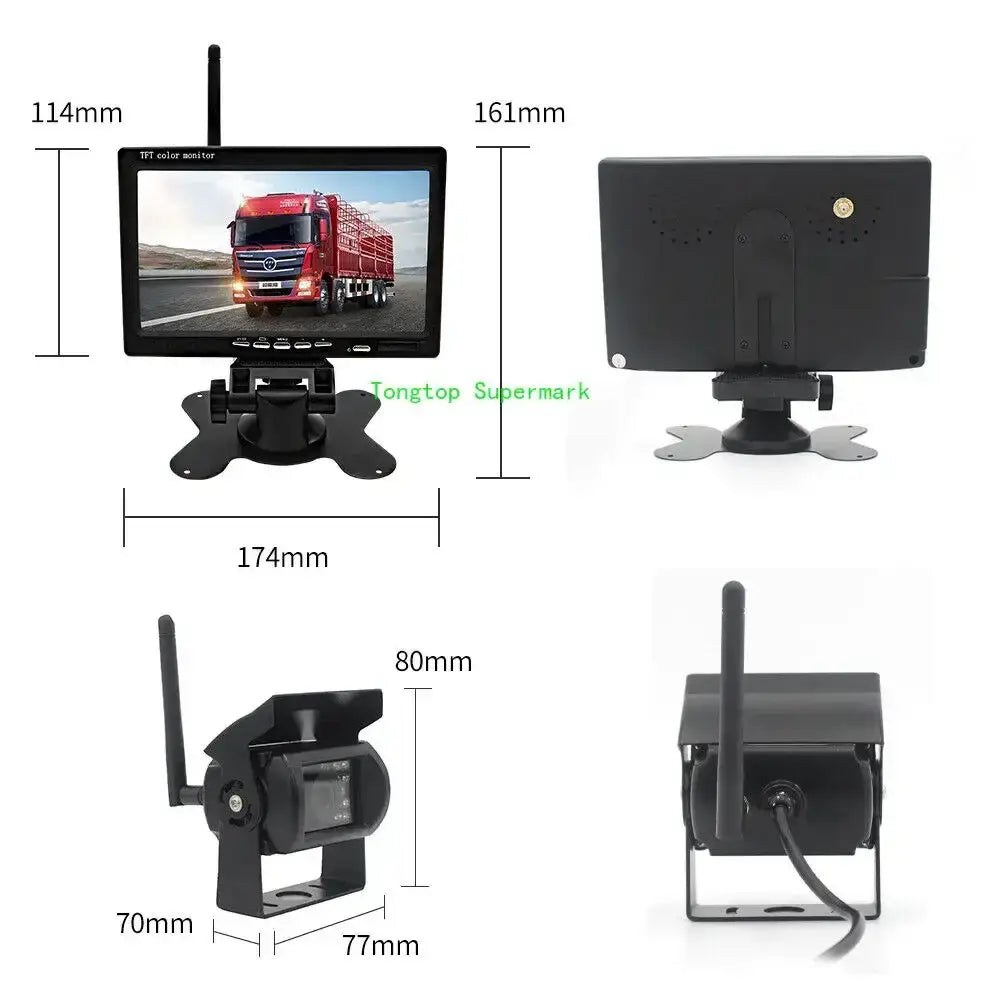 Wireless Reverse Camera Kit – 7" Monitor for Trucks, Buses & RVs with IR Night Vision Habicare