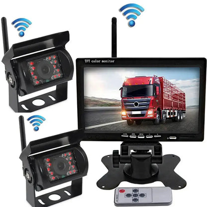 Wireless Reverse Camera Kit – 7" Monitor for Trucks, Buses & RVs with IR Night Vision Habicare