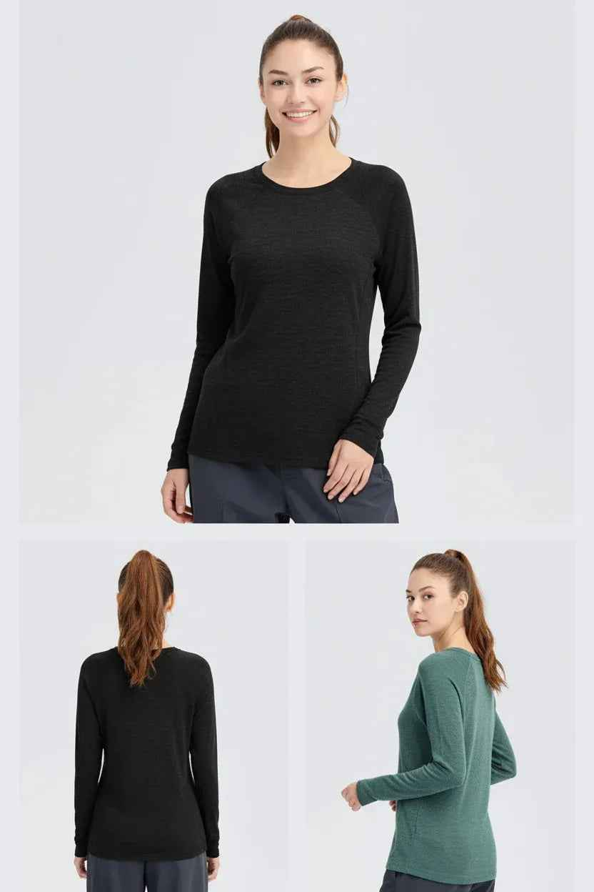 Women's 100% Merino Wool Base Layer Top - 180gsm 17.5 Micron, Long Sleeve | Activewear