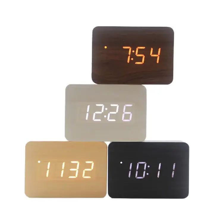 Wooden LED Digital Alarm Clock with Temperature Display & Night Light (4 colours available) Habicare