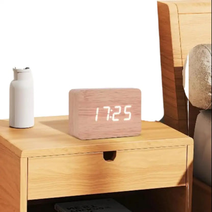 Wooden LED Digital Alarm Clock with Temperature Display & Night Light (4 colours available) Habicare