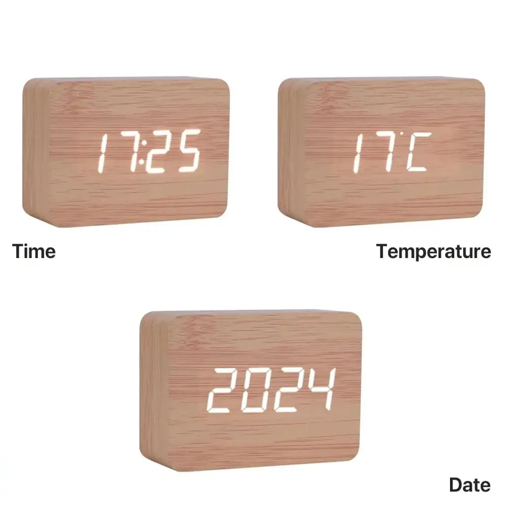 Wooden LED Digital Alarm Clock with Temperature Display & Night Light (4 colours available) Habicare
