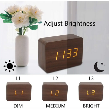 Wooden LED Digital Alarm Clock with Temperature Display & Night Light (4 colours available) Habicare