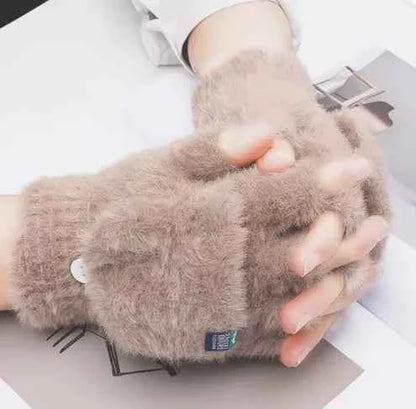 Women's Convertible Fingerless Gloves - Warm Fleece Flip Mittens | Winter Accessories