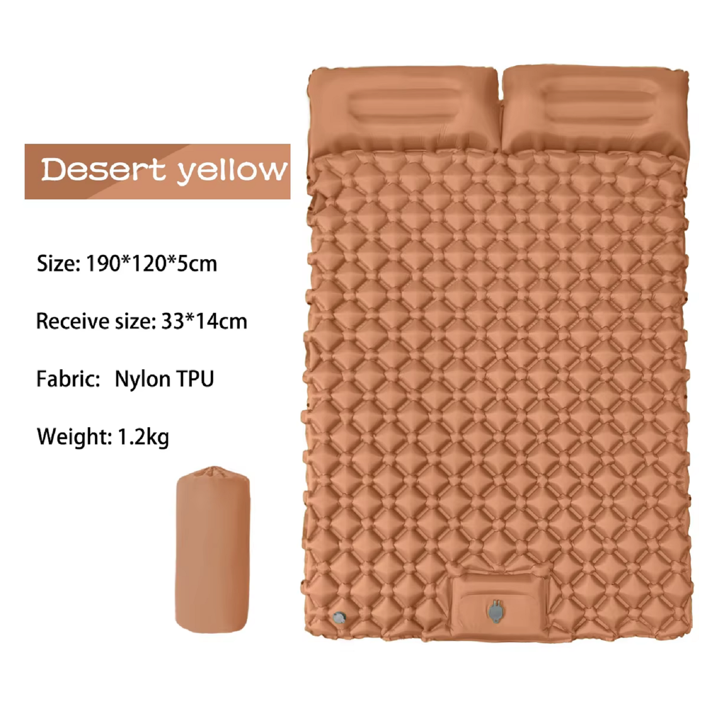 Ultralight 2 Person Inflatable Camping Sleeping Mat with Built-in Foot Pump and Pillow ECOTREK