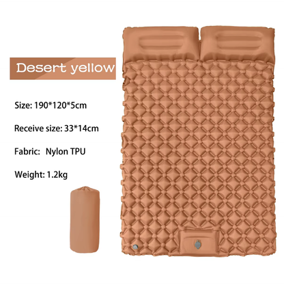 Ultralight 2 Person Inflatable Camping Sleeping Mat with Built-in Foot Pump and Pillow ECOTREK