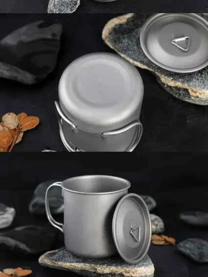Titanium Folding Cup for Camping - Collapsible Travel Mug with Lid | Ultralight Outdoor Drinkware