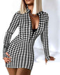 Zipper V-Neck Long Sleeve Bodycon Dress