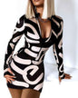 Zipper V-Neck Long Sleeve Bodycon Dress