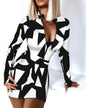 Zipper V-Neck Long Sleeve Bodycon Dress